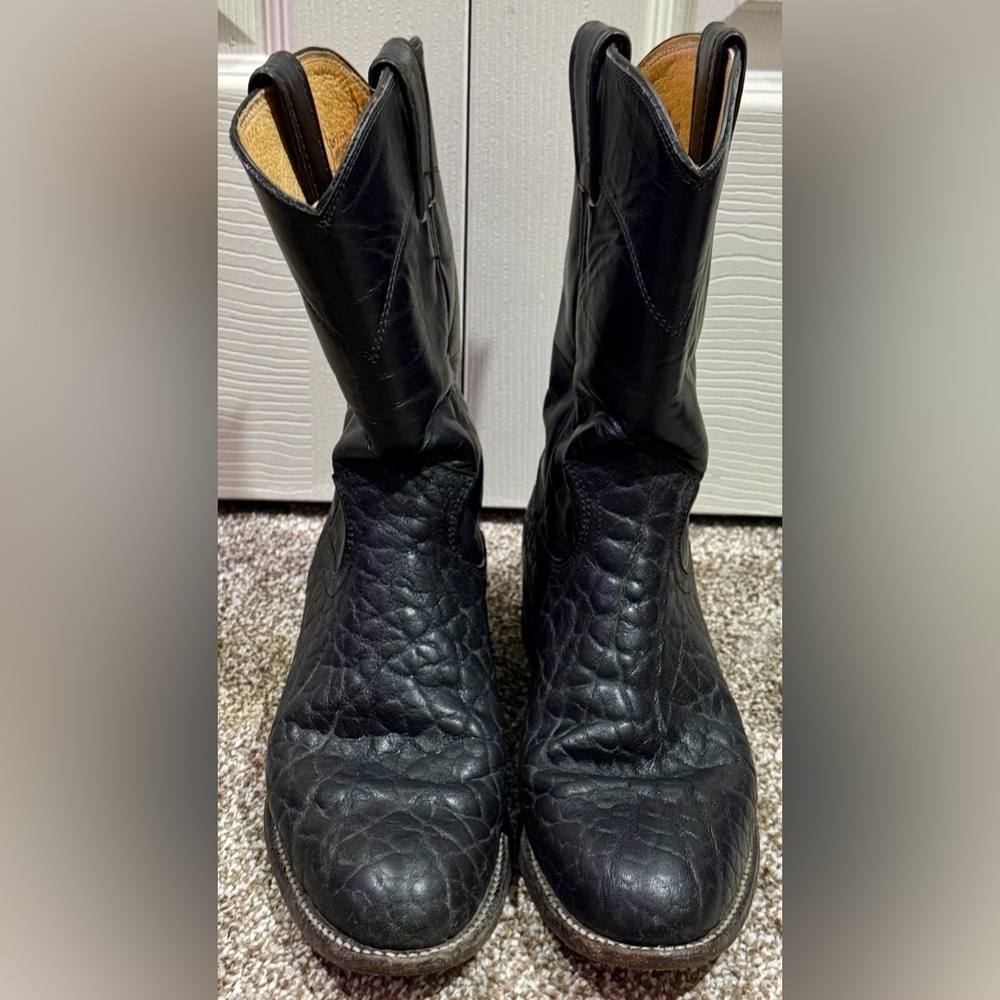 Justin Black Leather Roper Boots Women's Size 6D Cowboy Western Style L3187